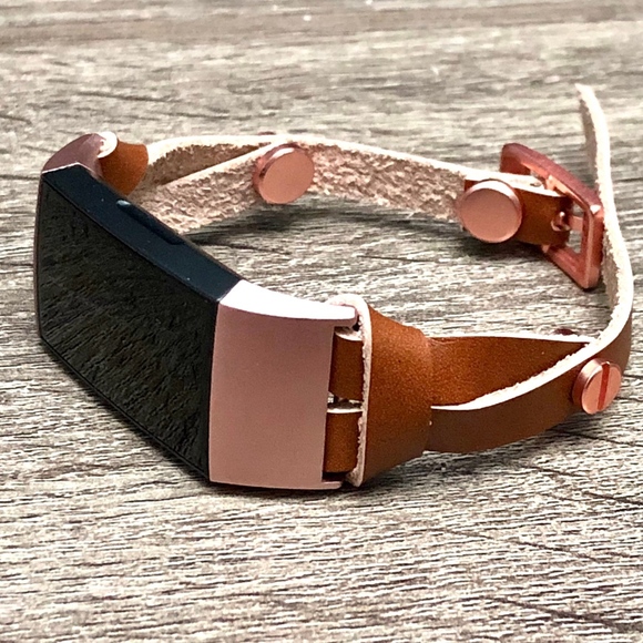 Brown Leather Strap Rose Gold Fitbit Charge 3 Band - Picture 8 of 8